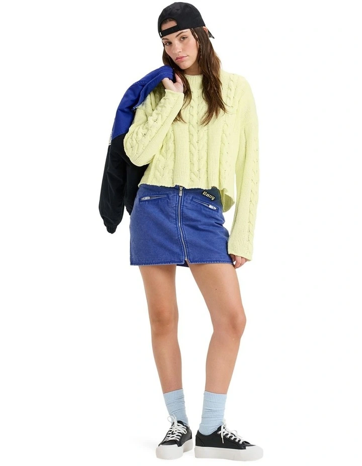 Chloe Kim Mini Moto Denim Skirt in Dazzling Blue image 6