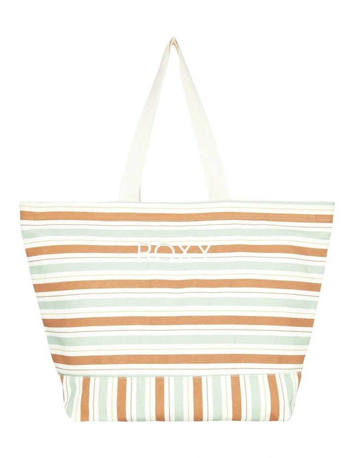 Stripy Beach Tote Bag in Green image 1