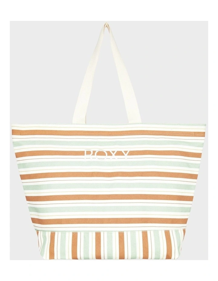 Stripy Beach Tote Bag in Green image 1