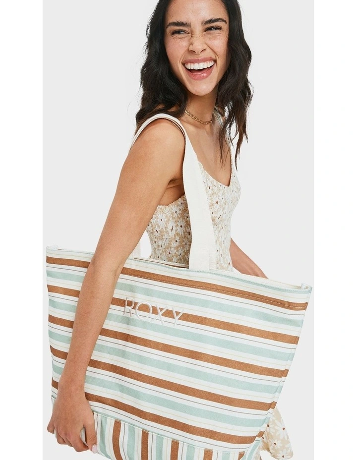 Stripy Beach Tote Bag in Green image 4