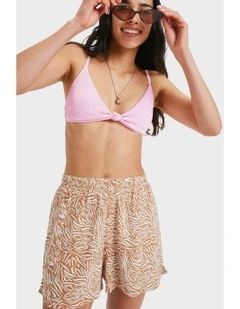 Lekeitio Bay Printed Elastic Waist Shorts in Brown