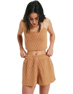 Ocean Sound Elastic Waist Shorts in Brown