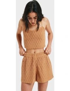 Ocean Sound Elastic Waist Shorts in Brown