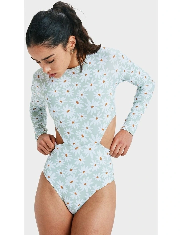 Dream Floral One Piece Rash Vest in Green image 1