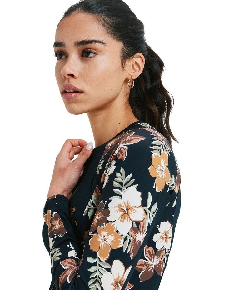 Full Zipped Mix Long Sleeve Rash Vest in Brown image 4