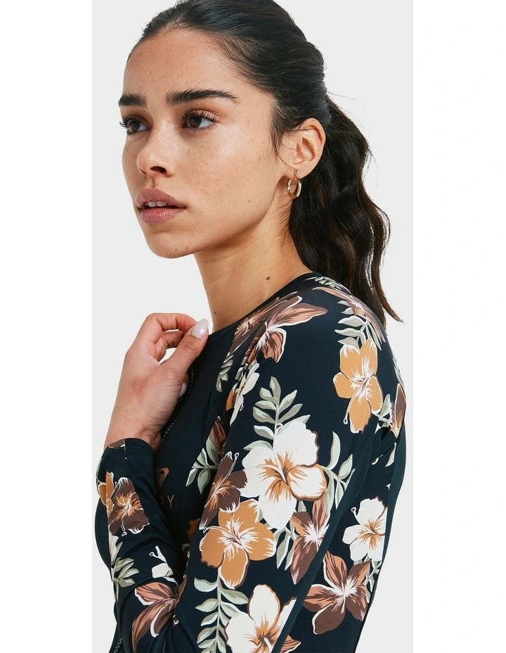 Full Zipped Mix Long Sleeve Rash Vest in Brown image 4