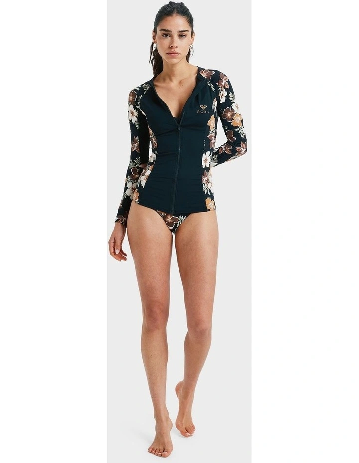 Full Zipped Mix Long Sleeve Rash Vest in Brown image 5