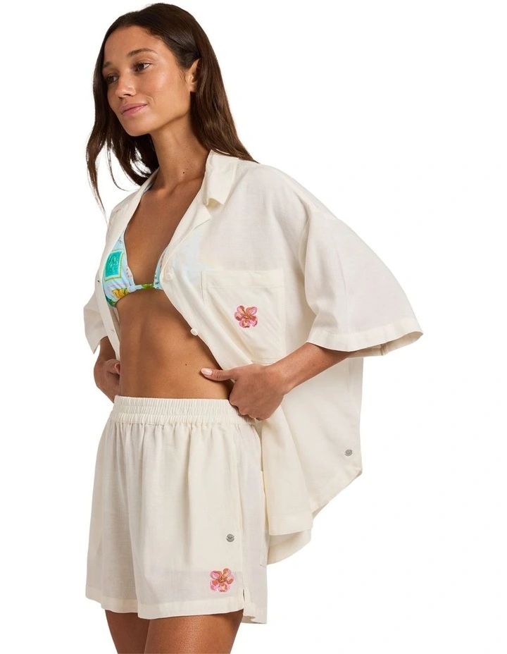 Hibiscus Elastic Waist Shorts In Egret image 3