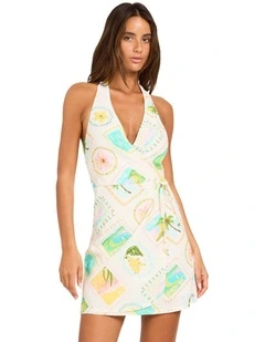 Postcards Wrap Mini Dress Egret