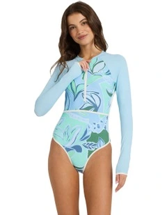 Botanic Active Long Sleeve One Piece Rash Vest in Blue