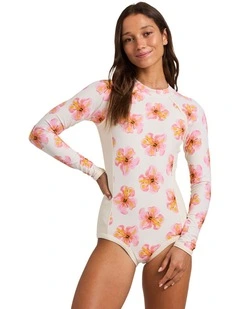 Hibiscus Long Sleeve One Piece Egret