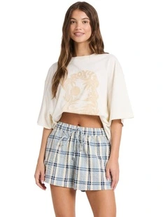 Dylan Check Elastic Waist Shorts in Blue