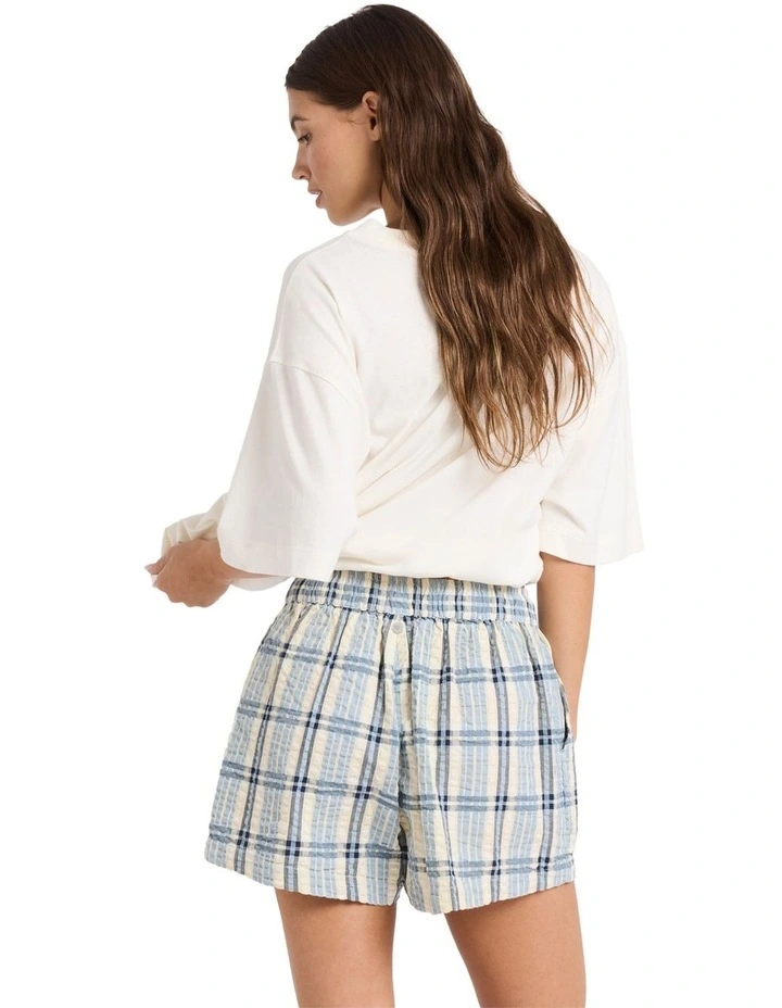 Dylan Check Elastic Waist Shorts in Blue image 2