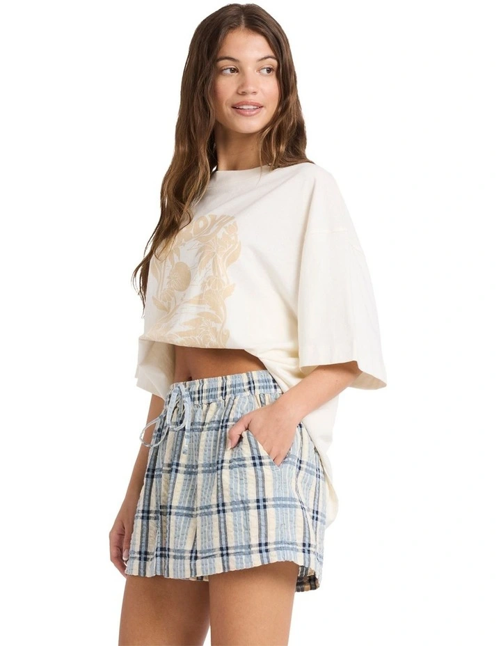 Dylan Check Elastic Waist Shorts in Blue image 3