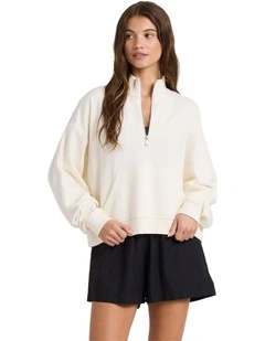 Movin Up Half Zip Fleece Jumper in Cream