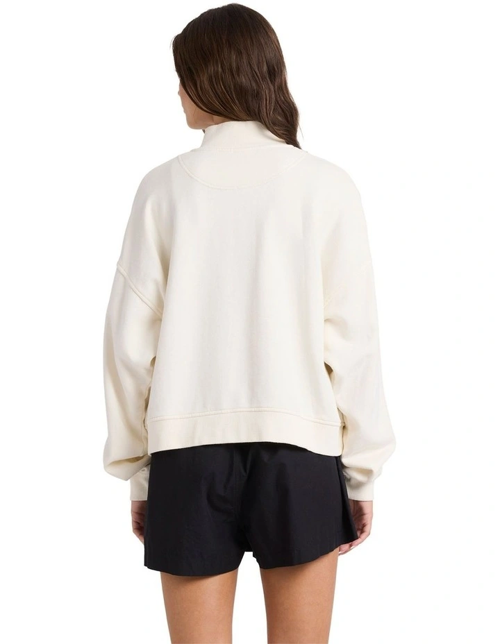 Movin Up Half Zip Fleece Jumper in Cream image 2