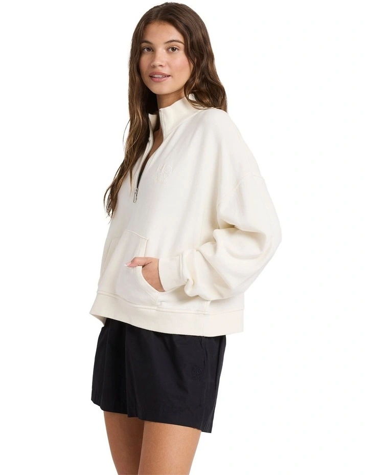 Movin Up Half Zip Fleece Jumper in Cream image 3