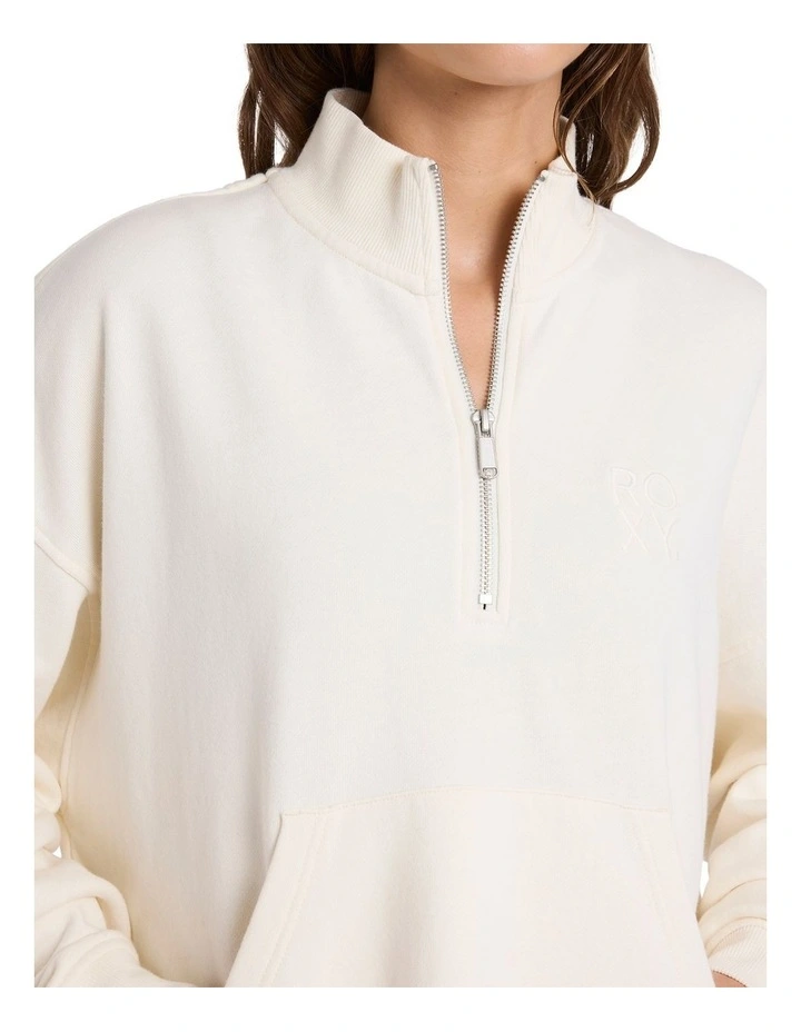 Movin Up Half Zip Fleece Jumper in Cream image 4