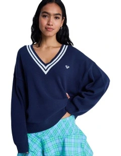 Surf School V Neck Jumper Blue
