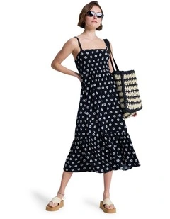 Sunrise Coast Midi Dress in Anthracite Hibiscus