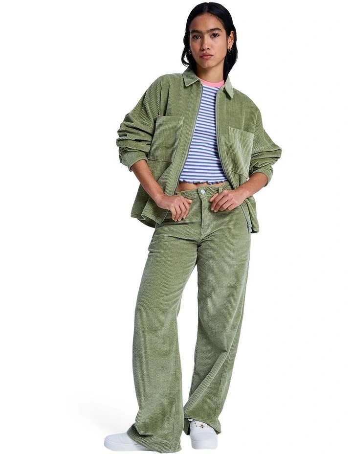 Chilled Out Washed Cord Long Sleeve Shirt in Oil Green image 5