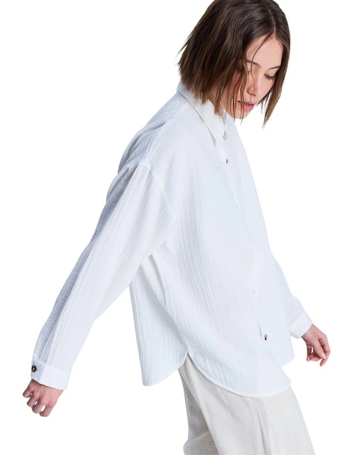 Morning Shinte Stripe Long Sleeve Shirt in White image 3