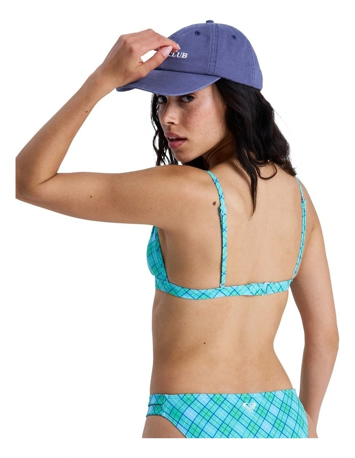 Printed Essentials Fixed Tri Bikini Top in Blue image 2