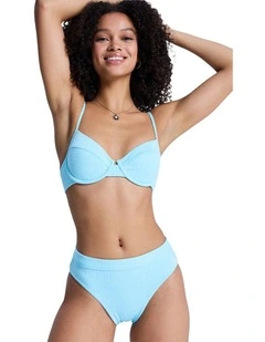 Palm Dream Mid Waist Classic Bikini Bottom in Tanager Turquoise