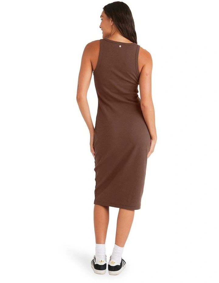 Women Base Rib Midi Dress in Brown image 2