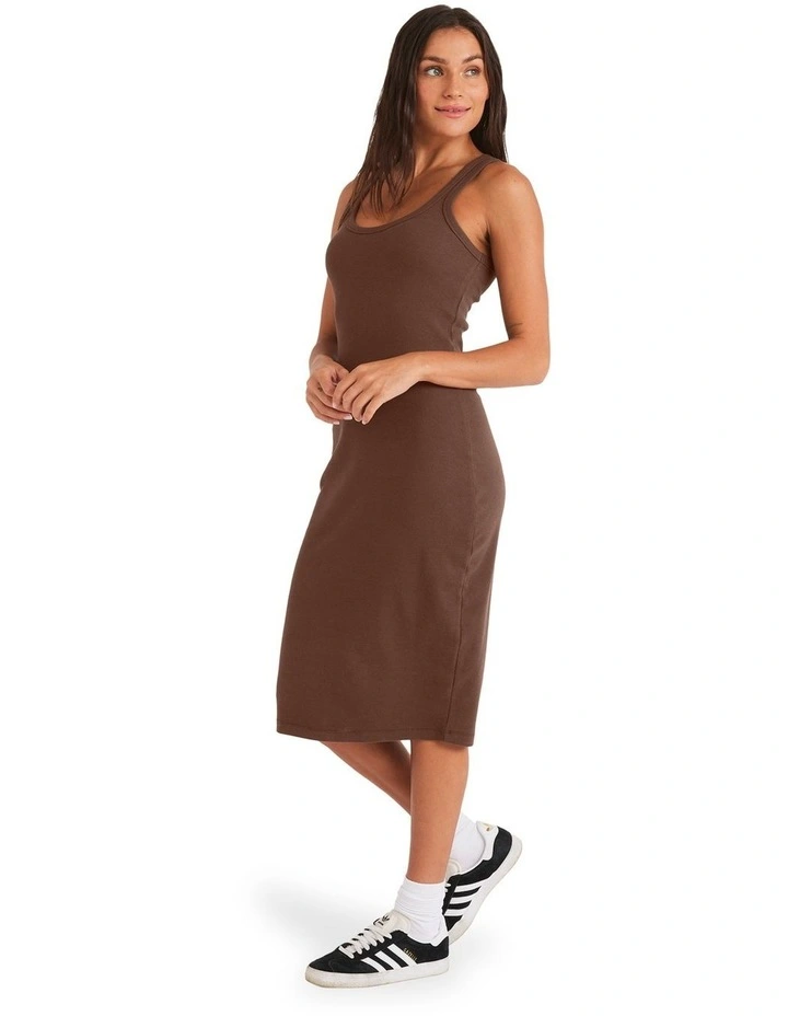 Women Base Rib Midi Dress in Brown image 3