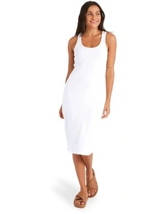 Base Rib Midi Dress in White