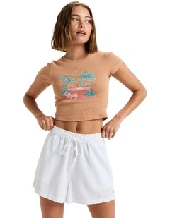 Place To Elastic Waist Shorts in White