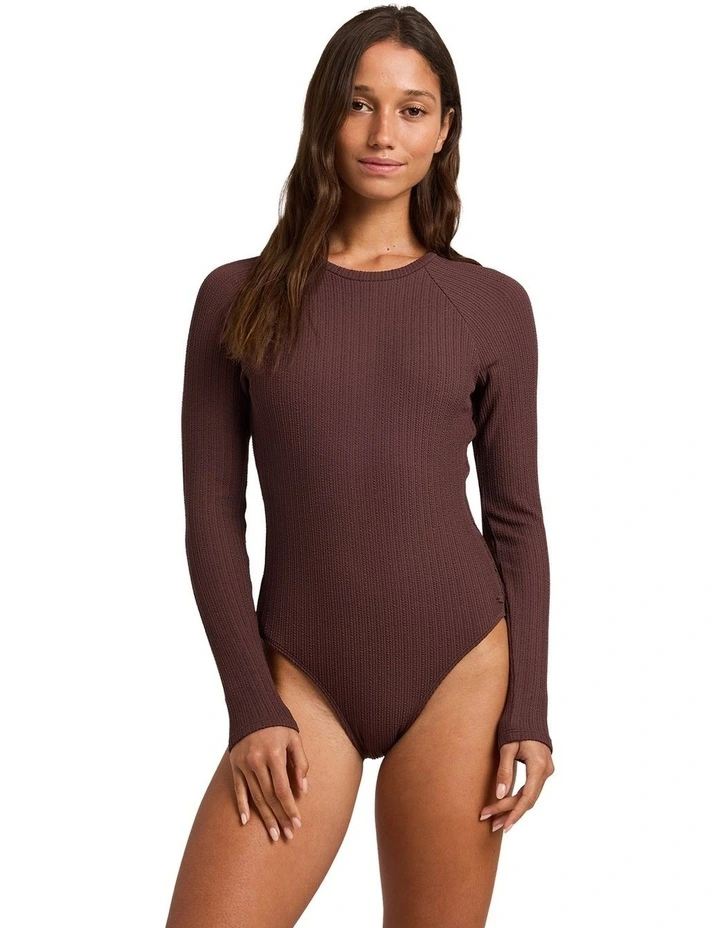Aruba Long Sleeve One Piece Rash Vest in Brown image 1