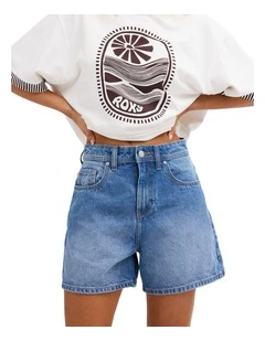 Morning Splendour Mid Denim Shorts in Blue
