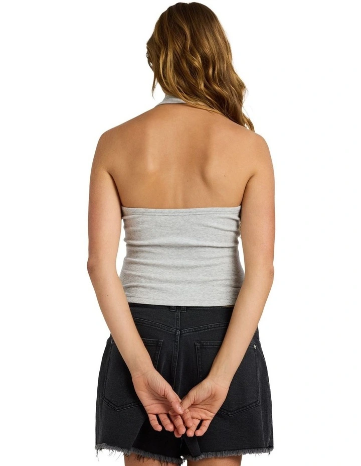 Base Rib Halter Tank Top in Grey image 2