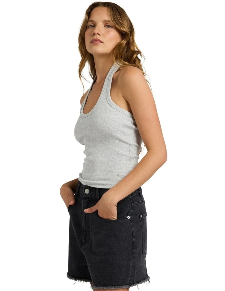 Base Rib Halter Tank Top in Grey image 3