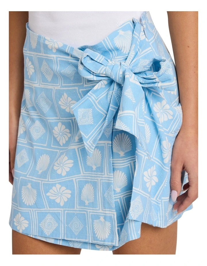 Cactus Flower Wrap Mini Skirt in Blue image 4