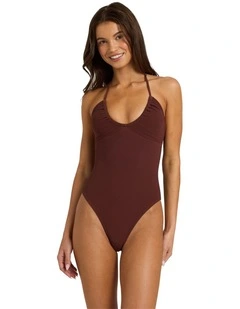 Palm Shadows One Piece Swimsuit in Brown