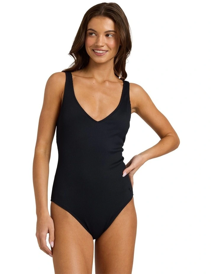 Roxy Love V Neck One Piece Swimsuit in Black image 1
