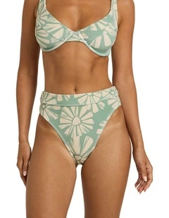 Suntribe Mod Mid Waist Bikini Bottom in Green