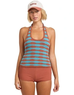 Dunes Knit Halter Top In Blue Moon
