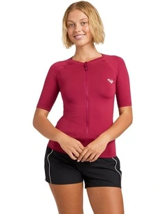 Essentials Zip Rashguard In Beet Red