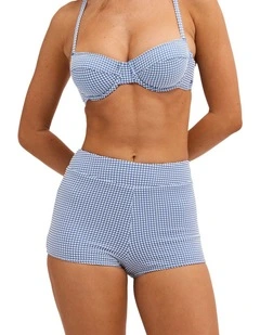Charlie Check Shorty Bikini Bottom In Bijou Blue