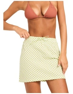 Charlie Check Bias Mini Skirt In Leaf Green