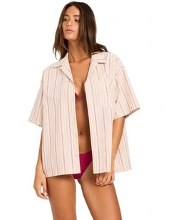 Carter Striped Shirt In Beet Red