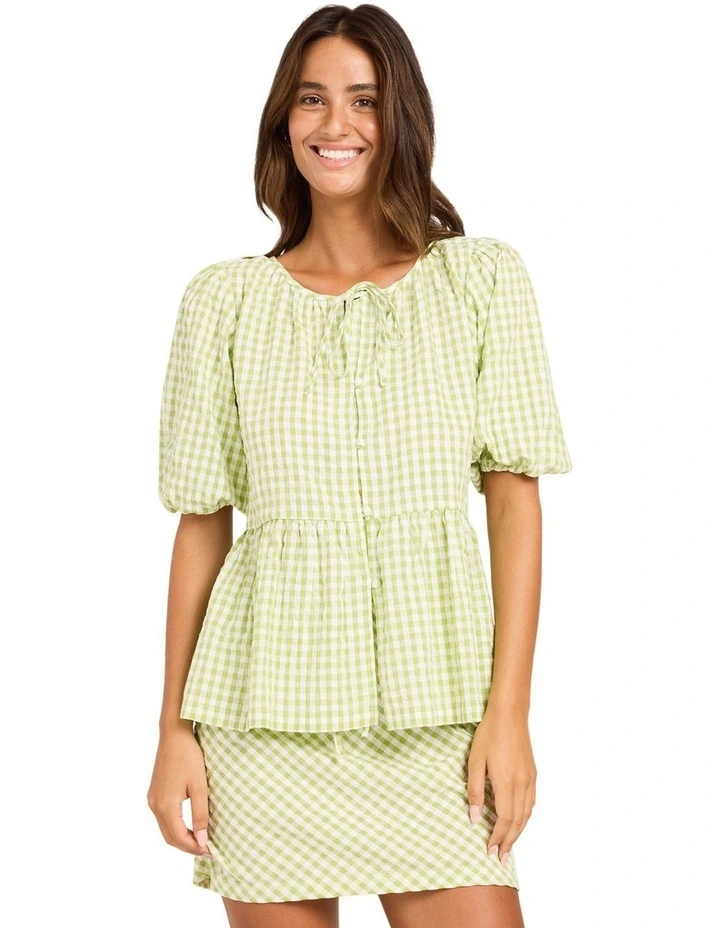 Charlie Check Top In Leaf Green image 1