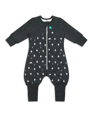 2.5T Quilted Organic Cotton And Merino Lamb's Sleep Suit in Charcoal