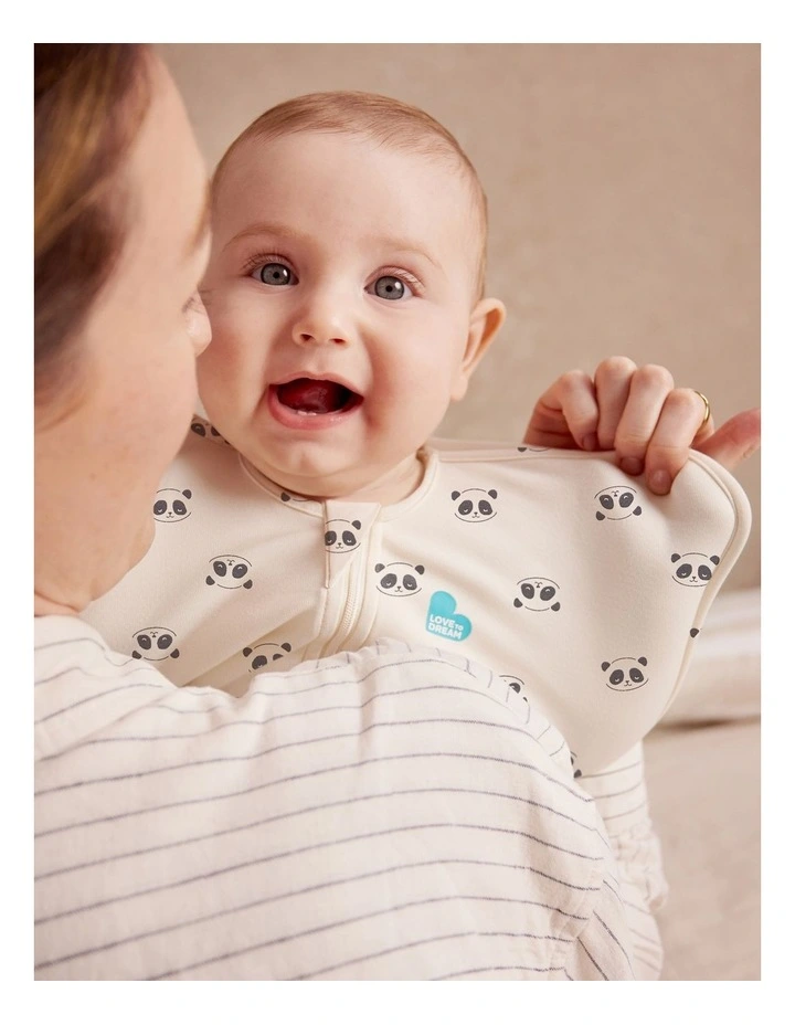 1.0T Stretch Cotton Sleepy Panda Swaddle Up in Cream image 3