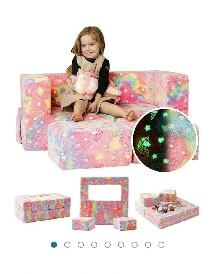 Glow in the Dark Unicorn Flip Out Play Modular Couch 4 Piece in Multi image 2