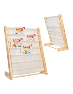 Henry Wooden Canvas Sling Magazine Bookcase in Beige